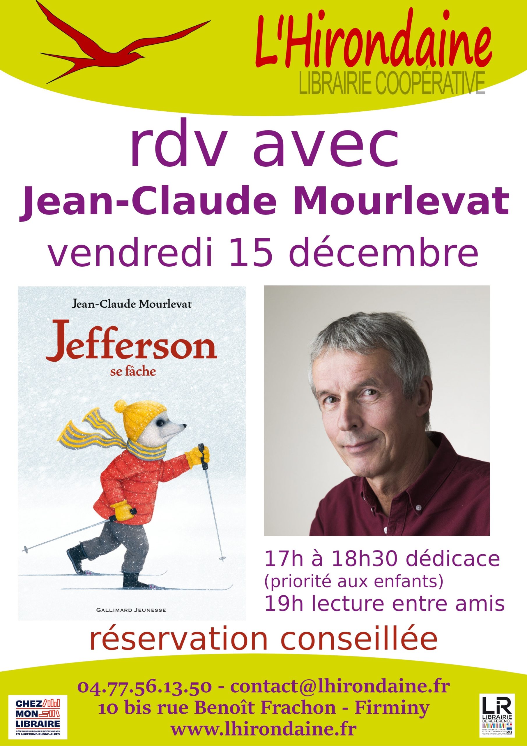 Librairie-hirondaine-Firminy-Affiche-dédicace-Jean Claude Mourlevat- 15 décembre 2023