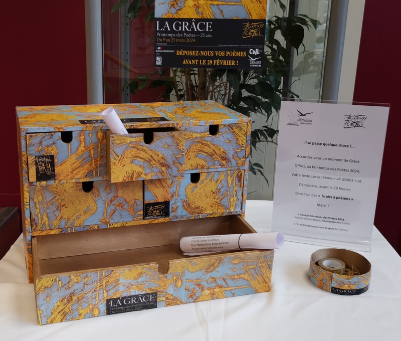 Librairie-L'Hirondaine-Firminy-824-printemps des poètes -2024-Tiroirs à poèmes médiathèque